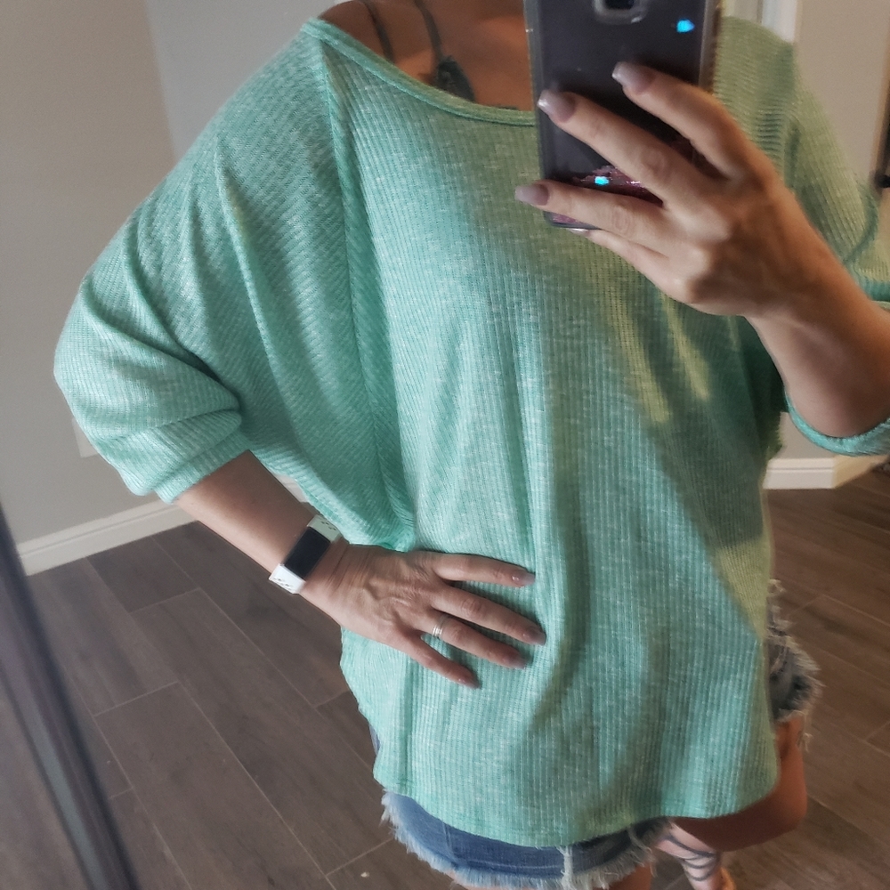 Mint Ribbed Blouse - Picture 2 of 4